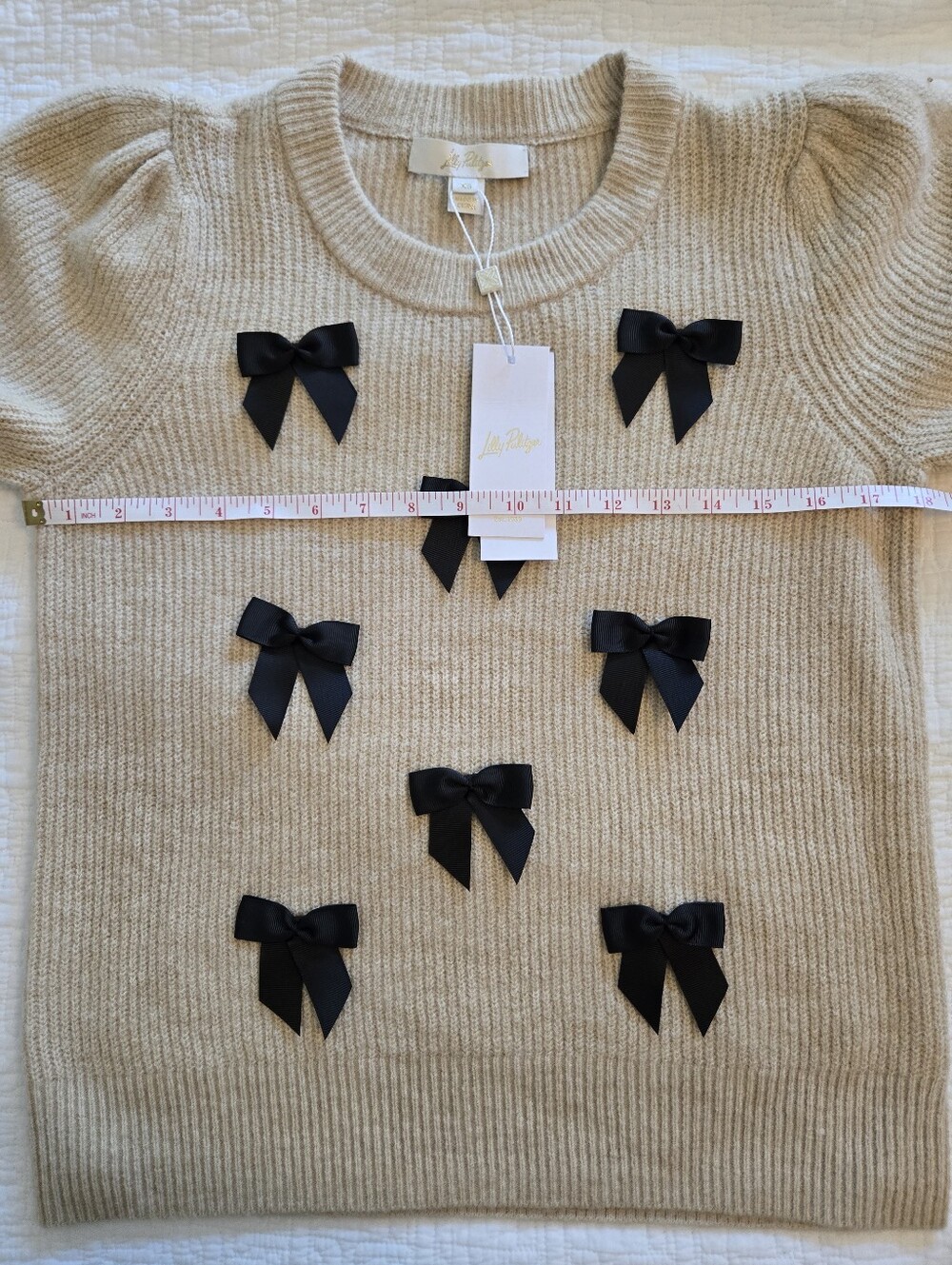 Lilly Pulitzer Zarie Sweater, Tan/Cream With Black Bows - Picture 4 of 7